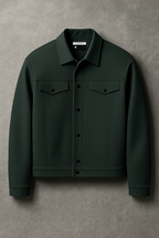 Dark Green Korean Minimalist Fleece Jacket - Unisex