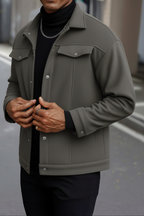 Charcoal Korean Fleece Minimalist Jacket - Unisex