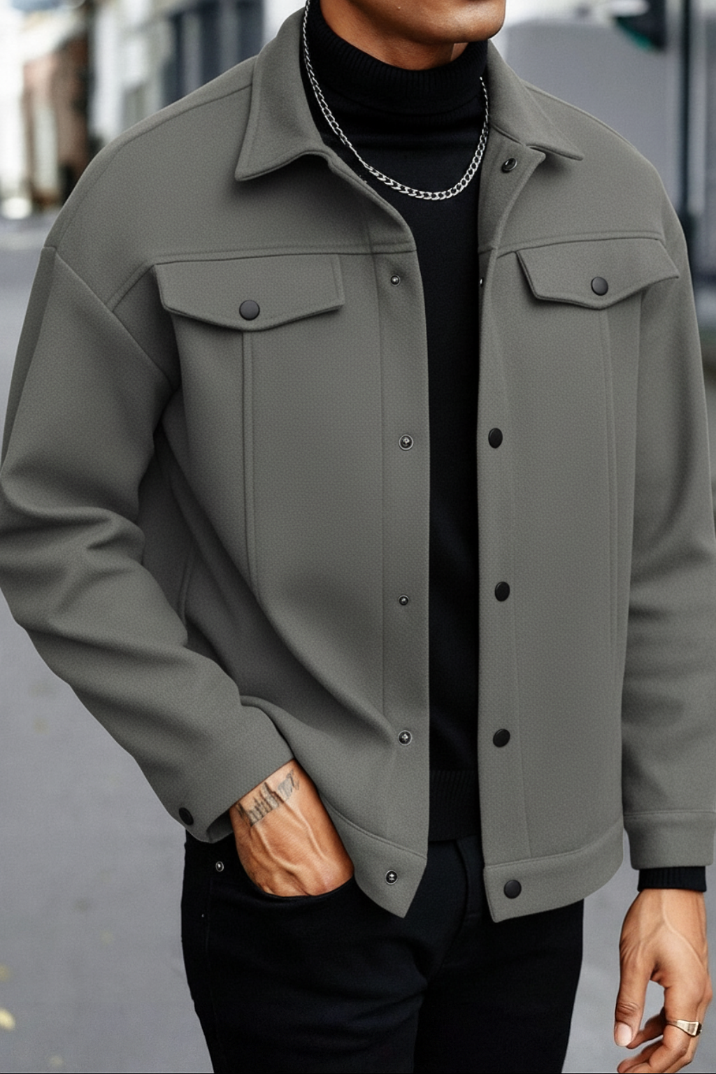 Charcoal Korean Fleece Minimalist Jacket - Unisex