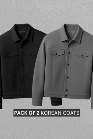 Pack Of 2 Black & Grey Korean Fleece Minimalist Jacket - Unisex