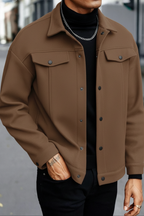 Dull Brown Korean Fleece Minimalist Jacket - Unisex