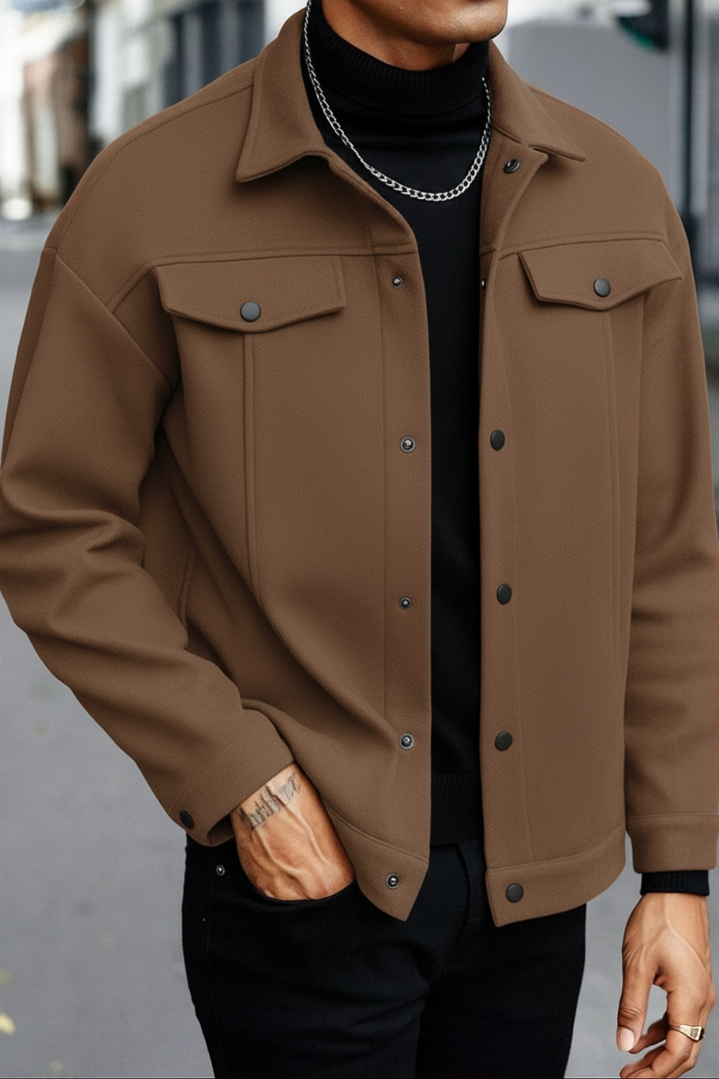 Dull Brown Korean Fleece Minimalist Jacket - Unisex