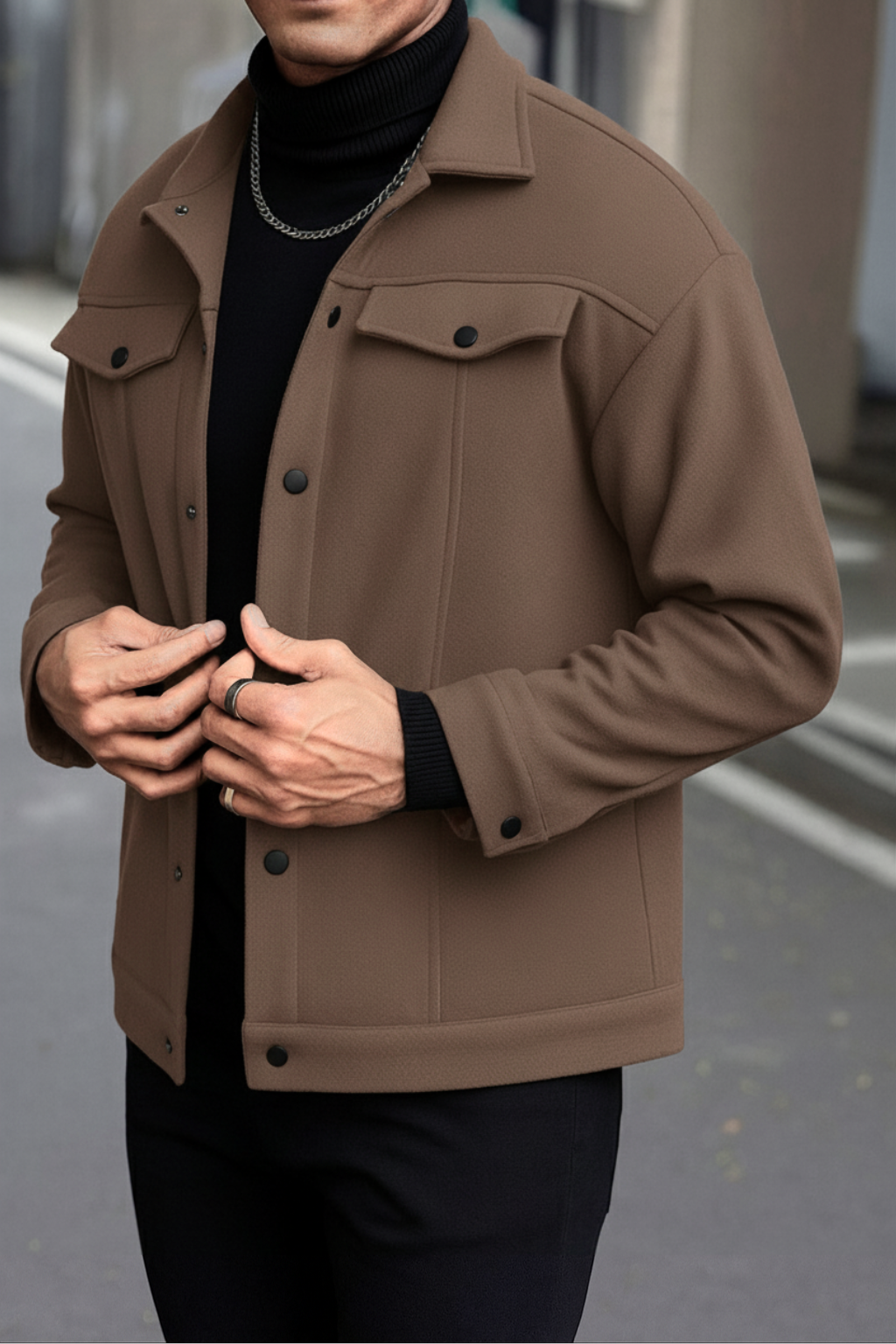 Dull Brown Korean Fleece Minimalist Jacket - Unisex