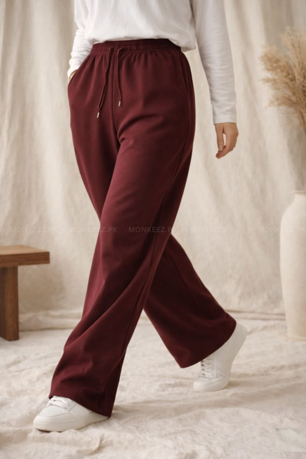 COMBO OF 2 - Plain Relaxed Wide Hem TrackPants - Maroon - FOR HER