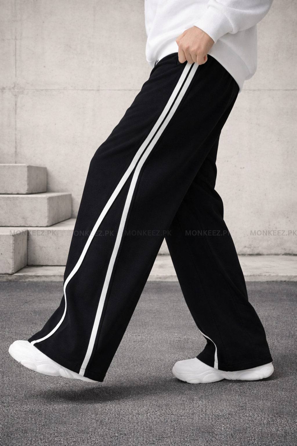 Parallel Stripe Wide Track Pants - NavyBlue/White - UNISEX