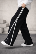 Parallel Stripe Wide Track Pants - Black/White - UNISEX