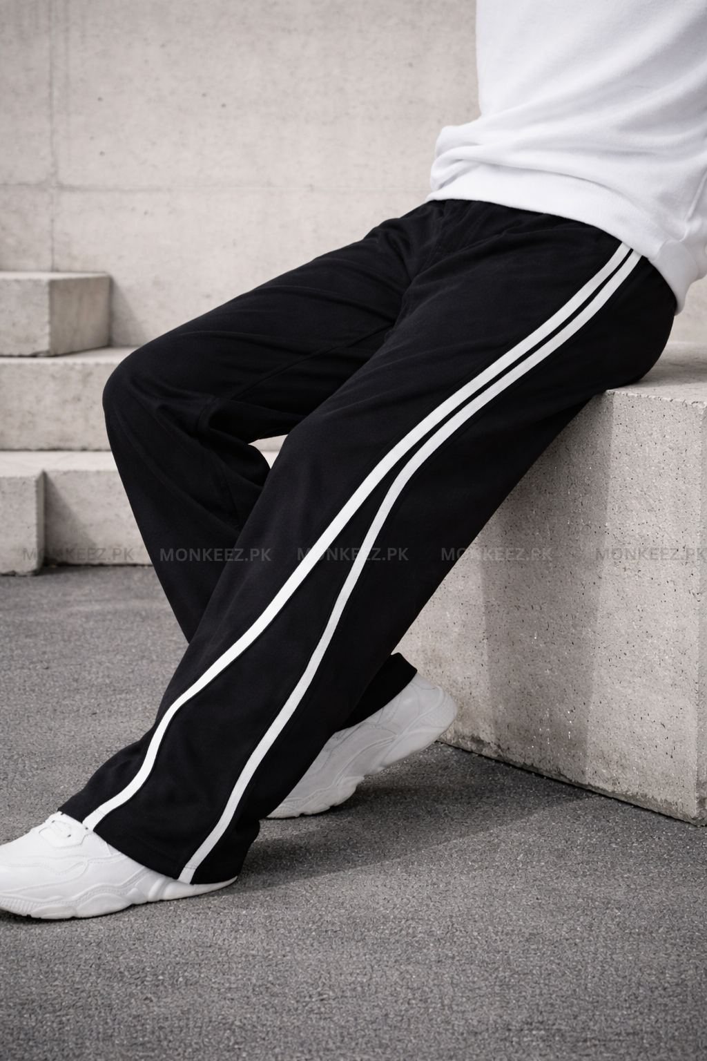 Parallel Stripe Wide Track Pants - Black/White - UNISEX