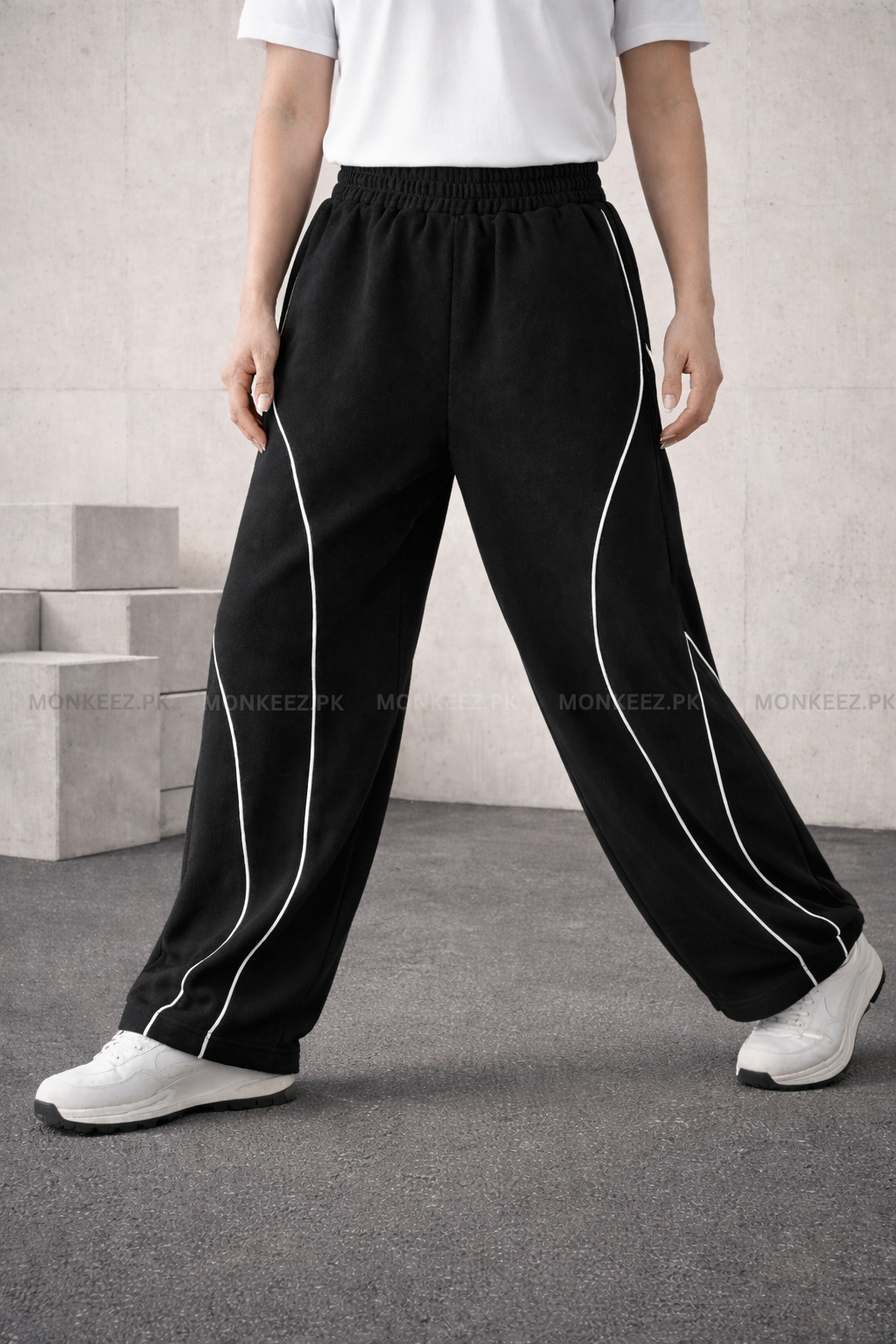 ArcLane Curve Piping Wide TrackPants - Black - UNISEX