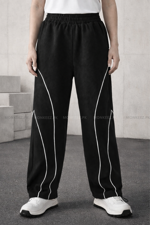ArcLane Curve Piping Wide TrackPants - Black - UNISEX