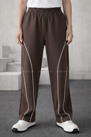 ArcLane Curve Piping Wide TrackPants - Brown - UNISEX