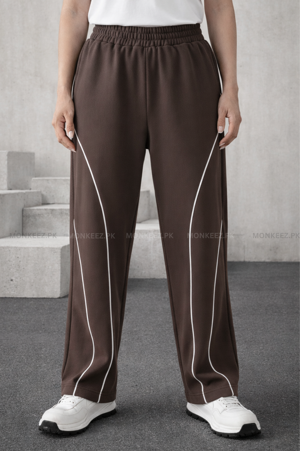 ArcLane Curve Piping Wide TrackPants - Brown - UNISEX