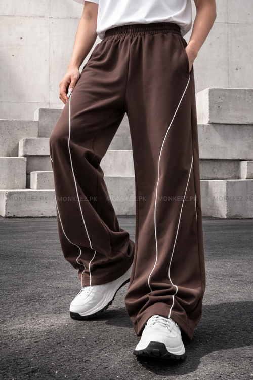ArcLane Curve Piping Wide TrackPants - Brown - UNISEX