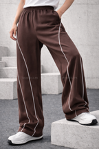ArcLane Curve Piping Wide TrackPants - Brown - UNISEX