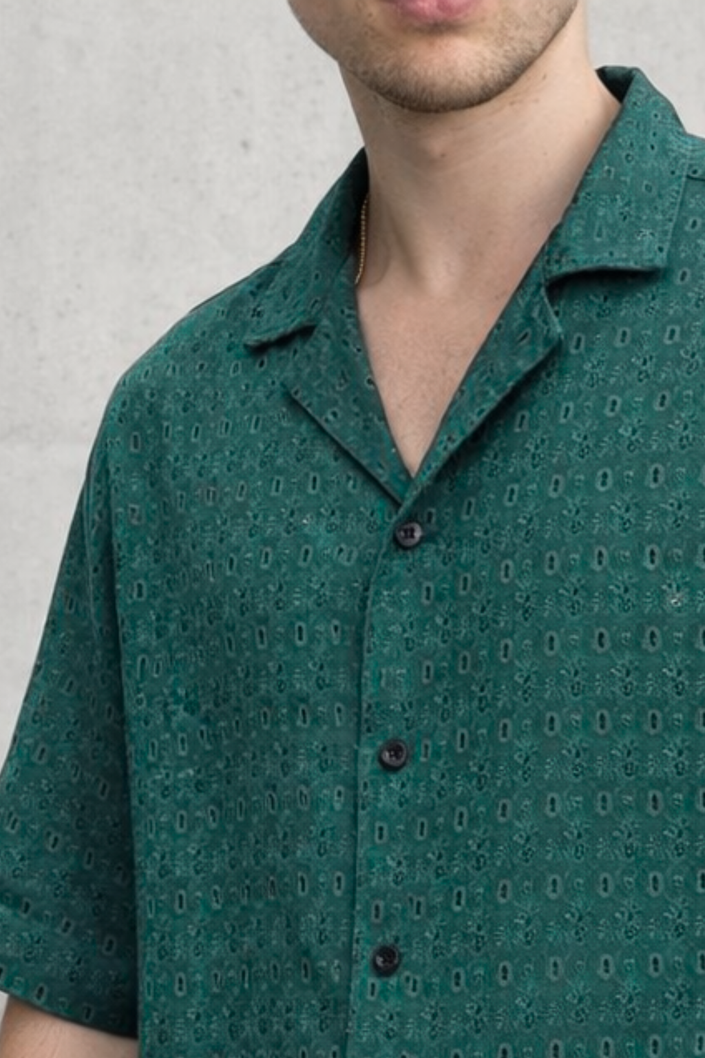 Terra Weave Cuban Collar Shirt -Deep Sage Green
