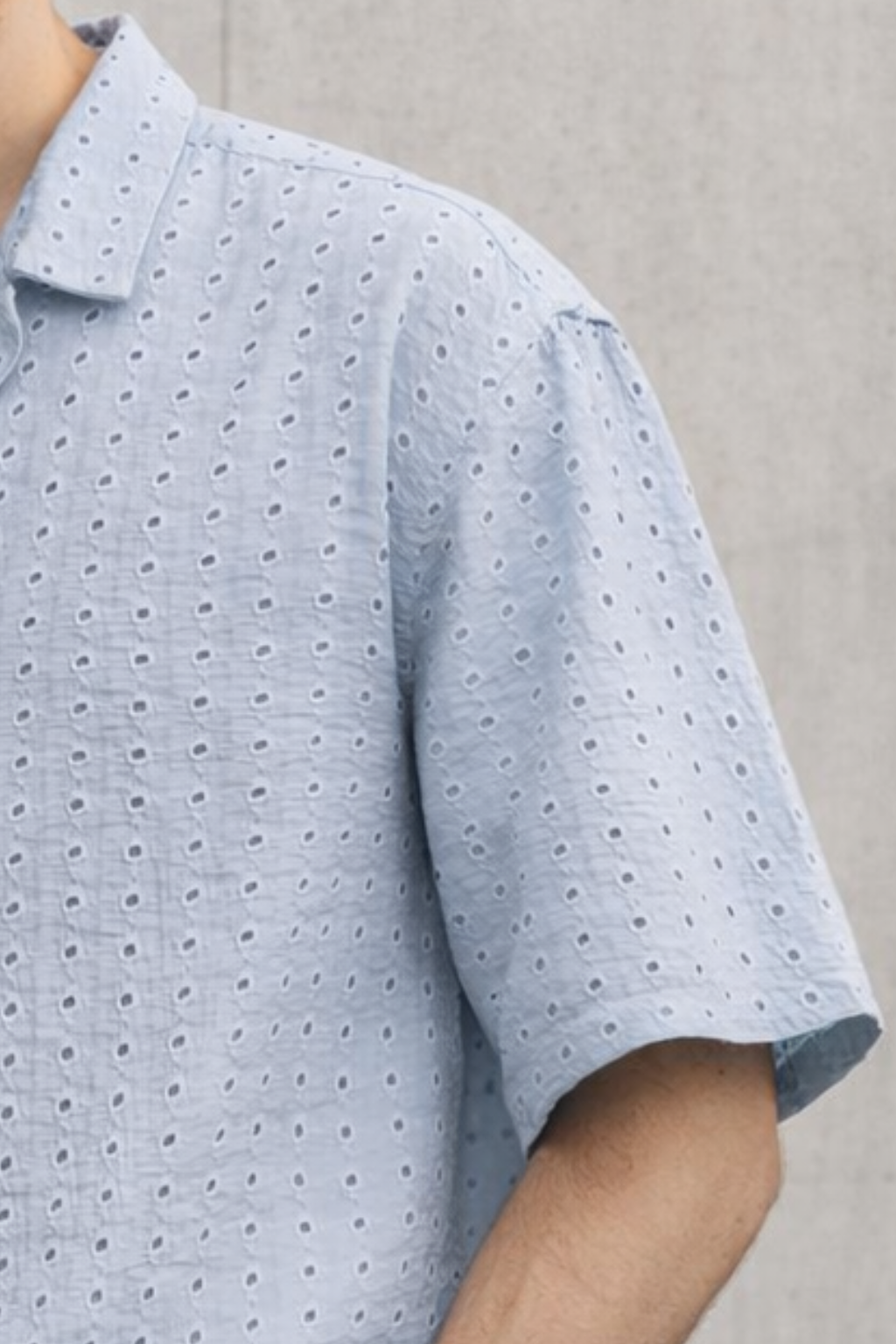 Artisan Texture Cuban Collar Shirt - Ice Blue