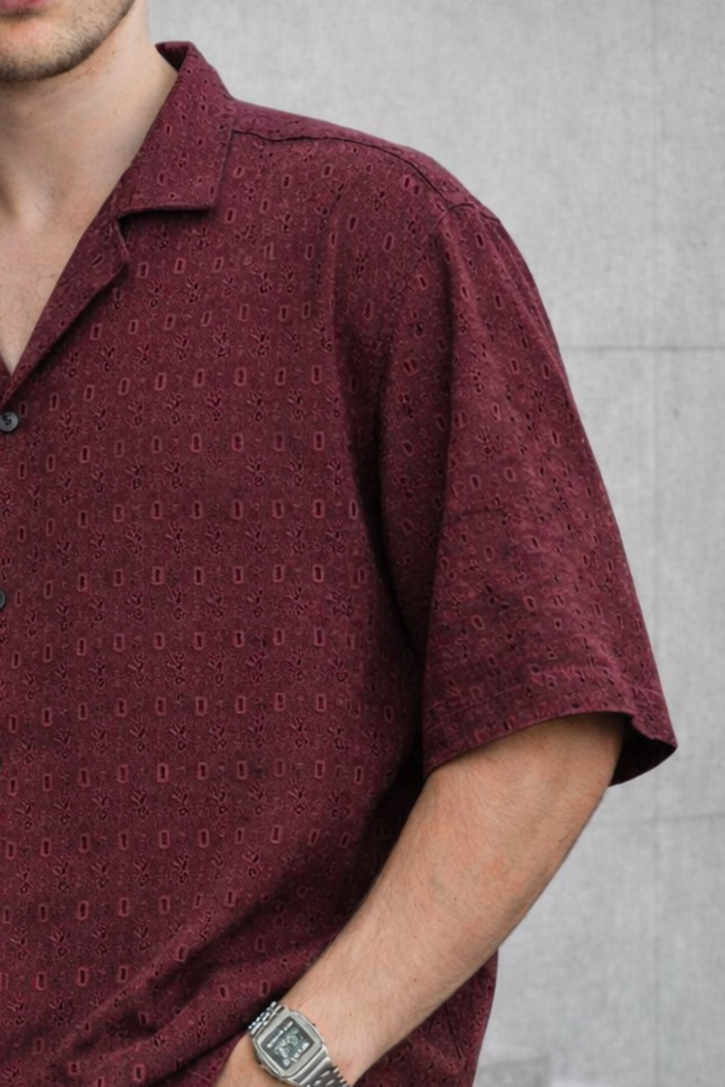 Terra Weave Cuban Collar Shirt - Maroon