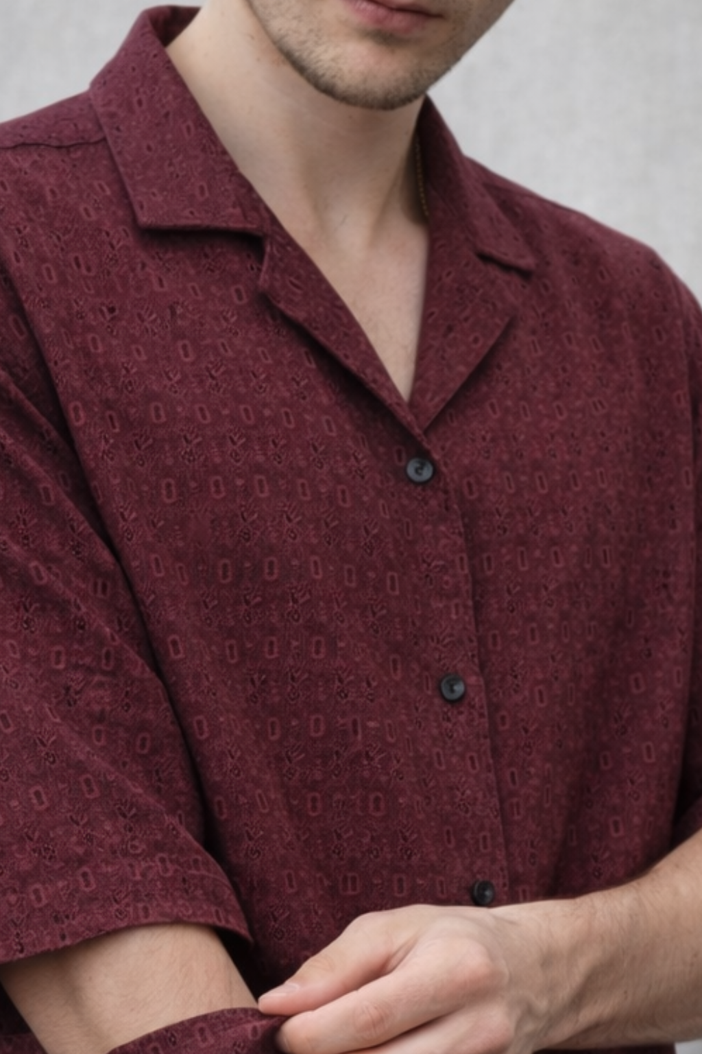 Terra Weave Cuban Collar Shirt - Maroon