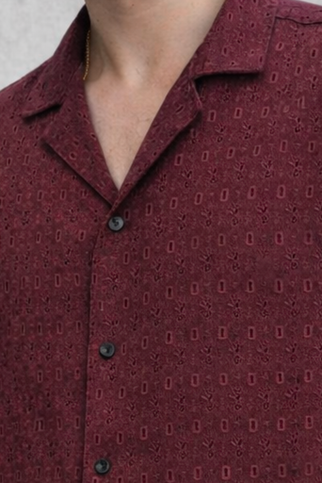 Terra Weave Cuban Collar Shirt - Maroon