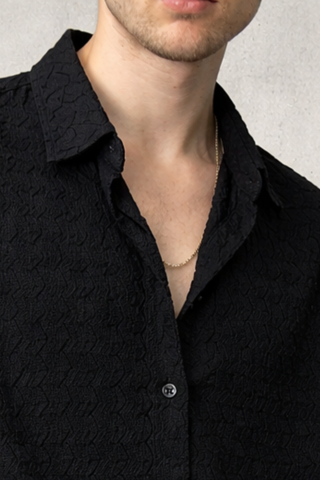 ZigZag Wave Texture Cuban Collar Shirt - Rich Black