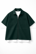 French Terry Minimalist Korean Shirt - Dark Green