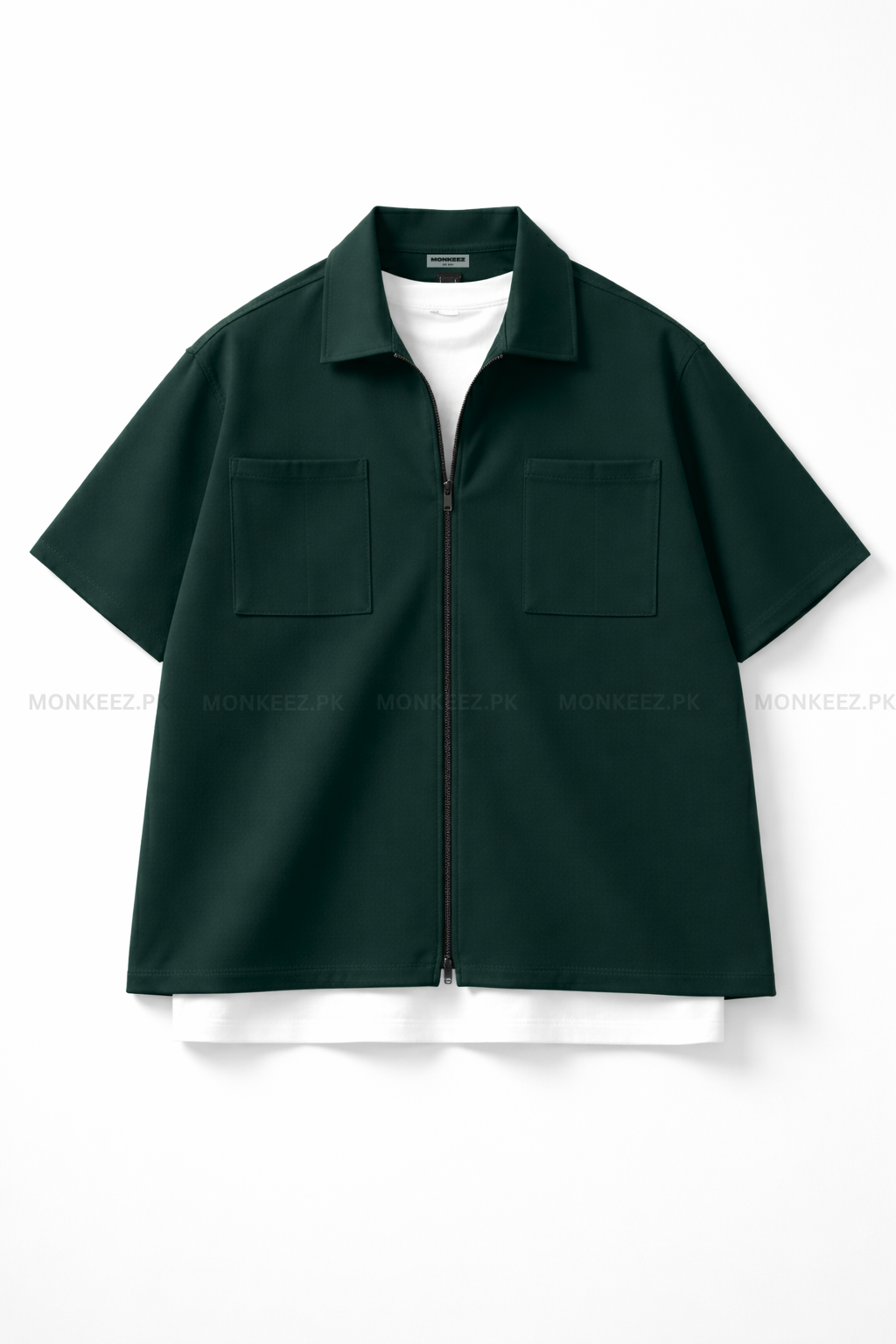 French Terry Minimalist Korean Shirt - Dark Green