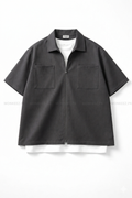 French Terry Minimalist Korean Shirt - Charcoal