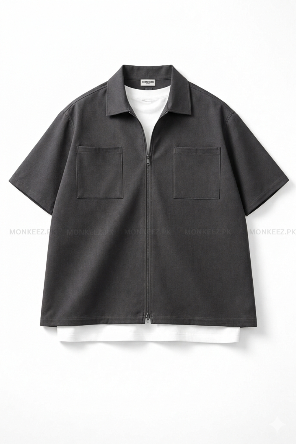 French Terry Minimalist Korean Shirt - Charcoal