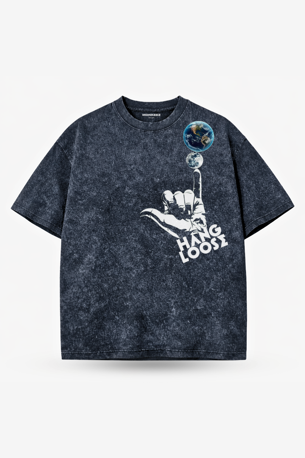 Acid Wash Earth Spin Oversized Tee - Smoky Black - Unisex