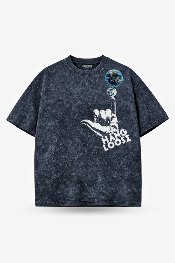Acid Wash Earth Spin Oversized Tee - Smoky Black - Unisex