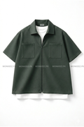 French Terry Minimalist Korean Shirt - Dark Green