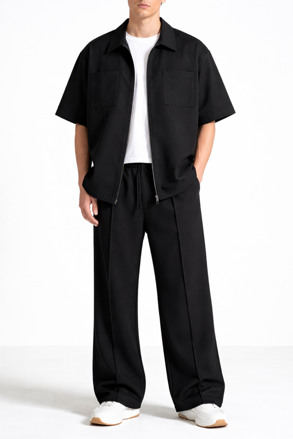 Co-Ord Set – Korean Minimalist Shirt × Centerline Baggy Track Pant (Unisex)