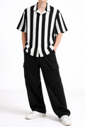 Co-Ord Set – Waffle-Knit Cuban Collar Shirt × Plain Cargo Wide Bottom Track Pant (Unisex)