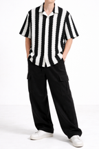 Co-Ord Set – Waffle-Knit Cuban Collar Shirt × Plain Cargo Wide Bottom Track Pant (Unisex)
