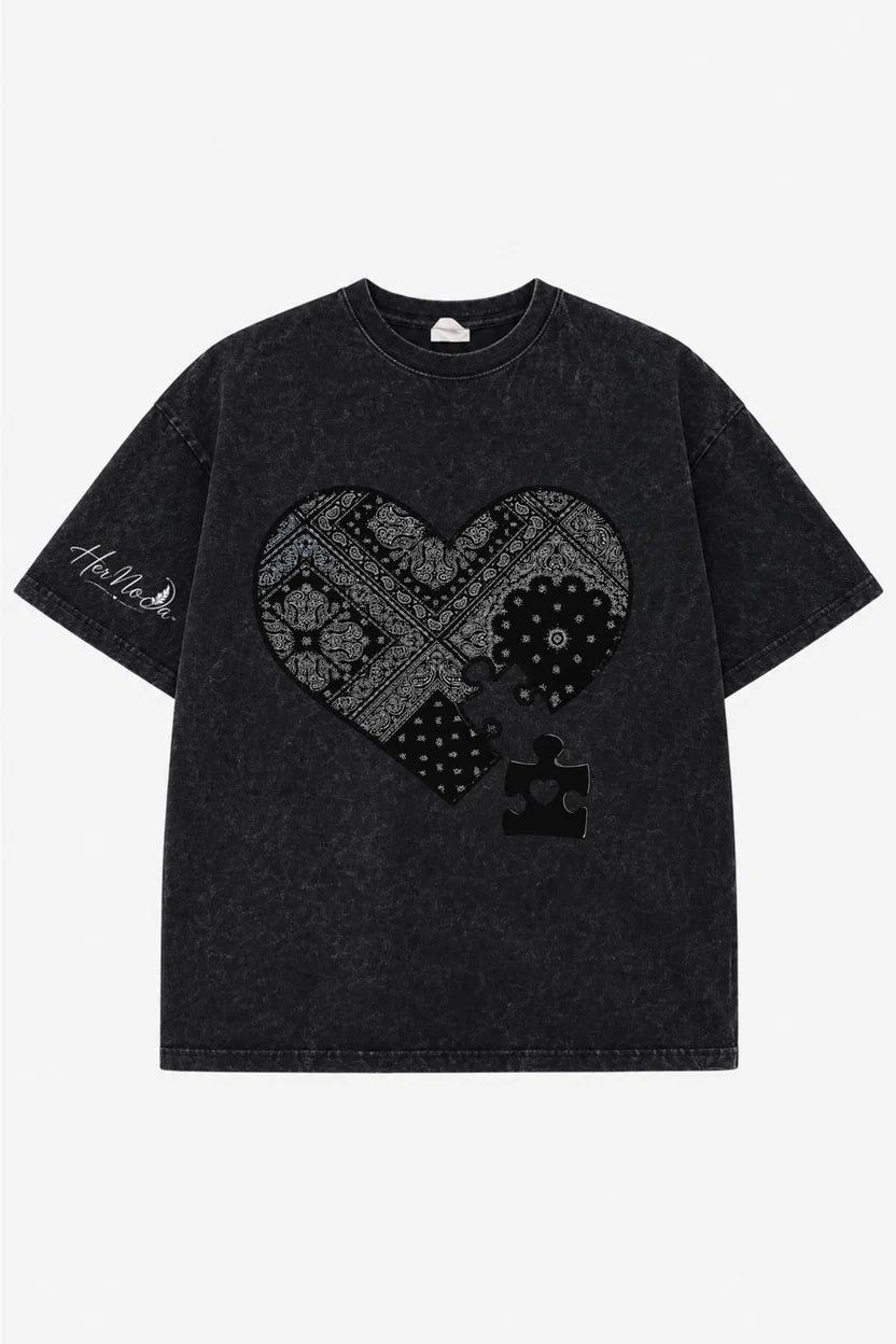THE MISSING HEART ACID WASH TEE  | HERMODA