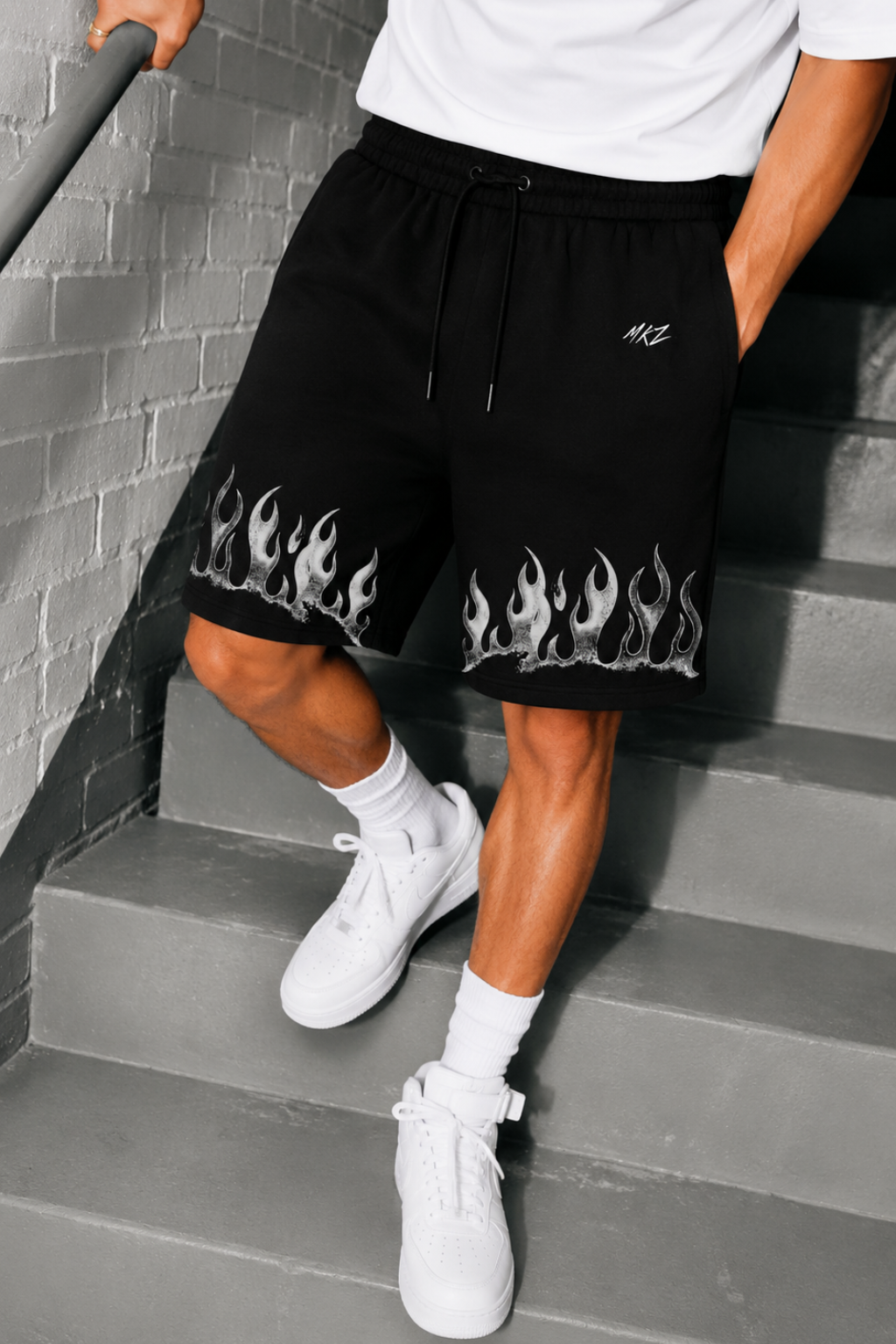 GHOST FLAME GRAPHIC JERSEY SHORTS - BLACK
