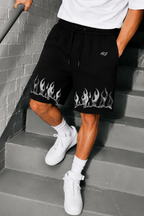 GHOST FLAME GRAPHIC JERSEY SHORTS - BLACK