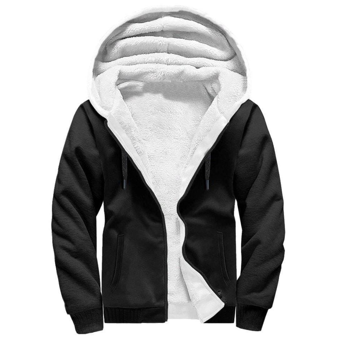 BLACK HEAVY FULLY INNER WHITE FURR ZIPPER HOODIE - UNISEX
