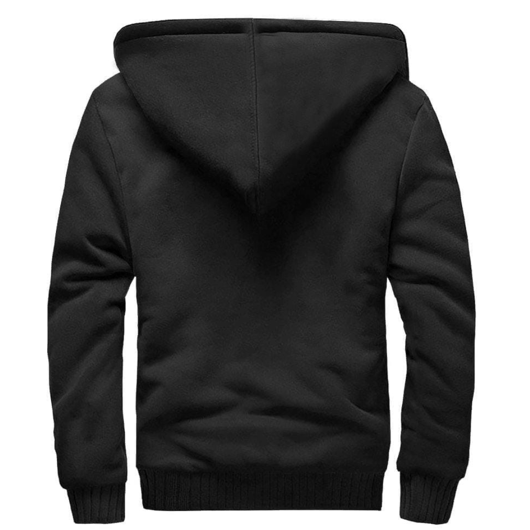 BLACK HEAVY FULLY INNER WHITE FURR ZIPPER HOODIE - UNISEX