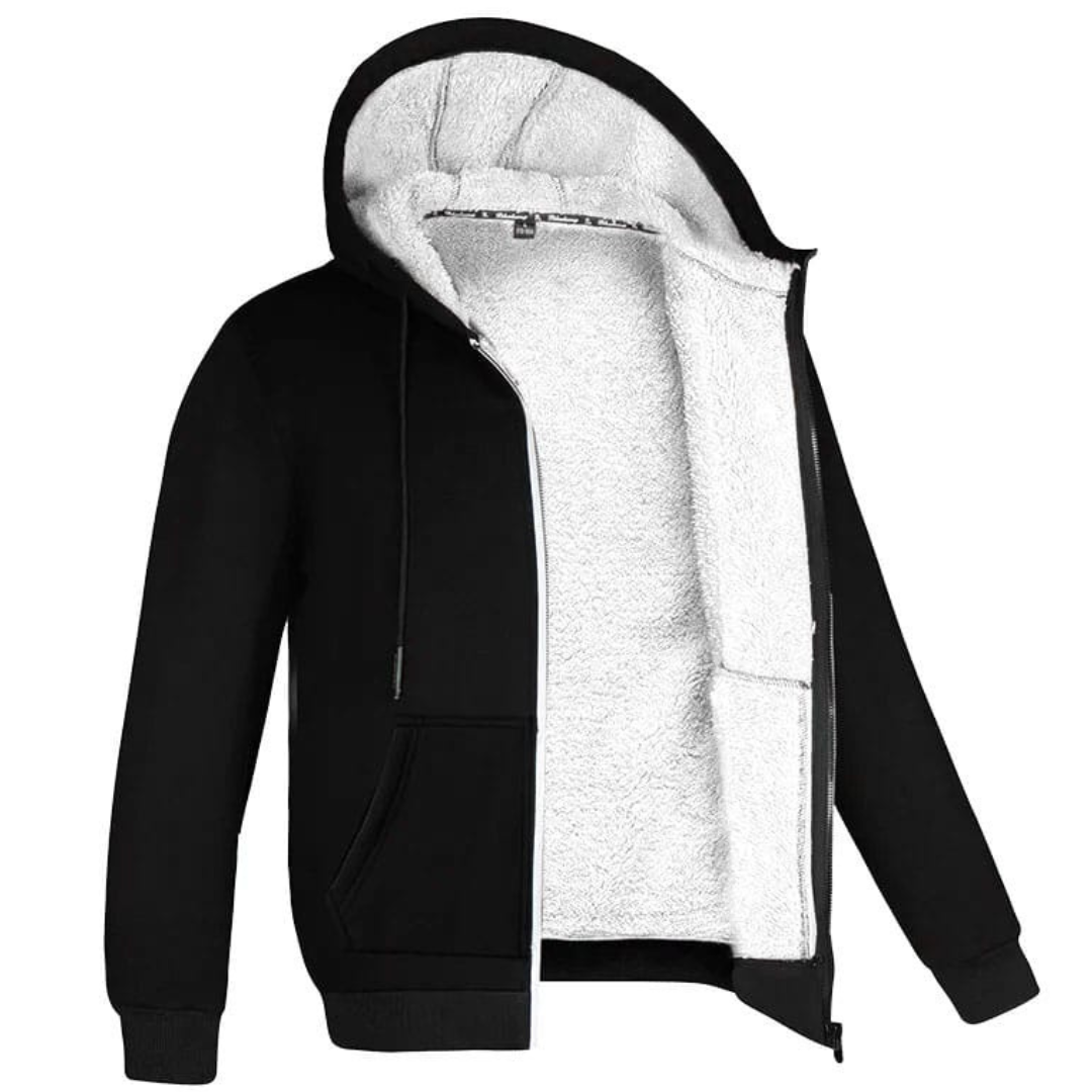 BLACK HEAVY FULLY INNER WHITE FURR ZIPPER HOODIE - UNISEX