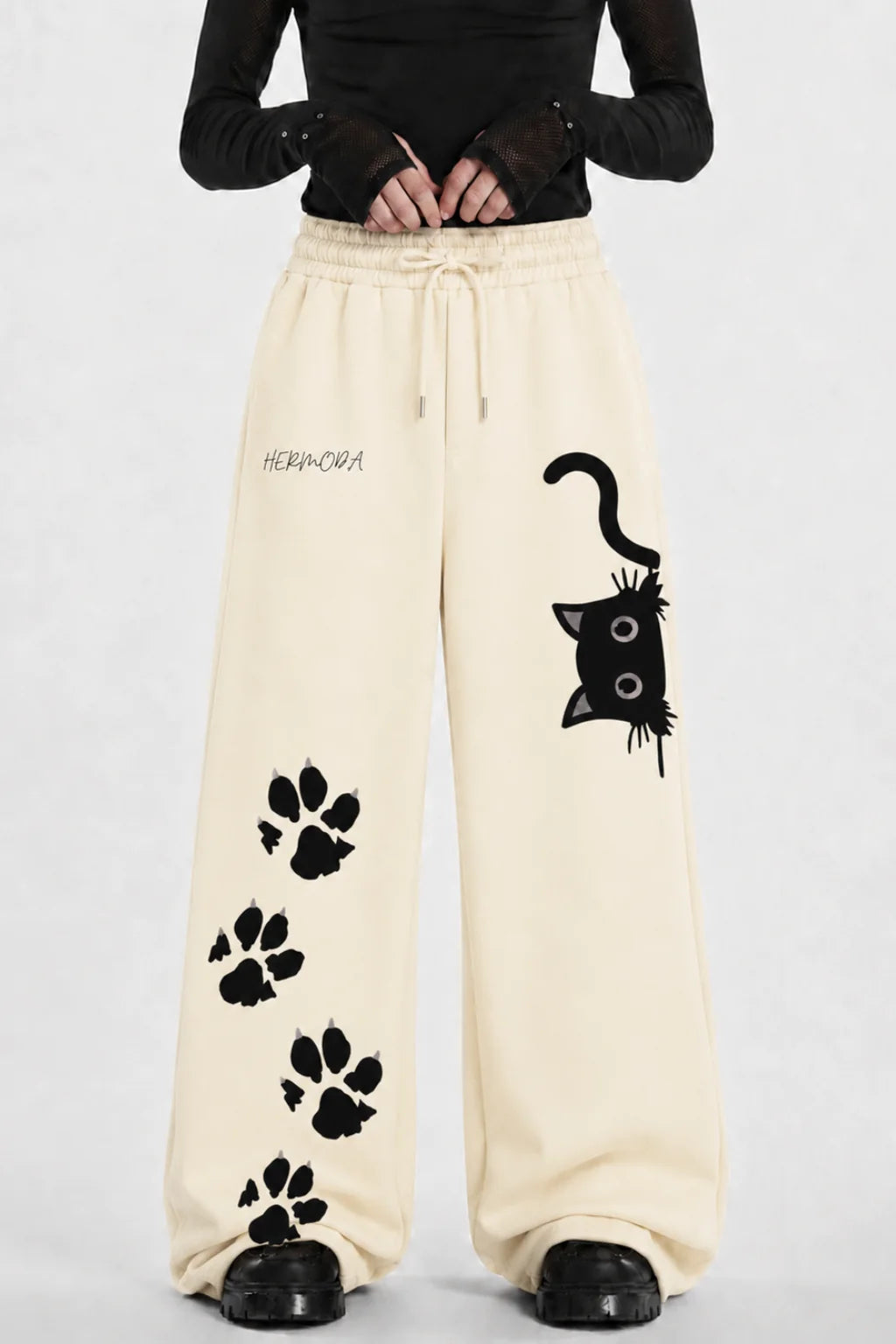 CURIOUS CAT PAW BAGGY TROUSER | CREAM | HERMODA