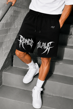 REVENGE CHAOS GRAPHIC JERSEY SHORTS - BLACK