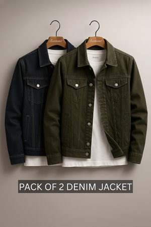 PACK OF 2 DARK BLUE & BOTTLE GREEN DENIM JACKET - UNISEX