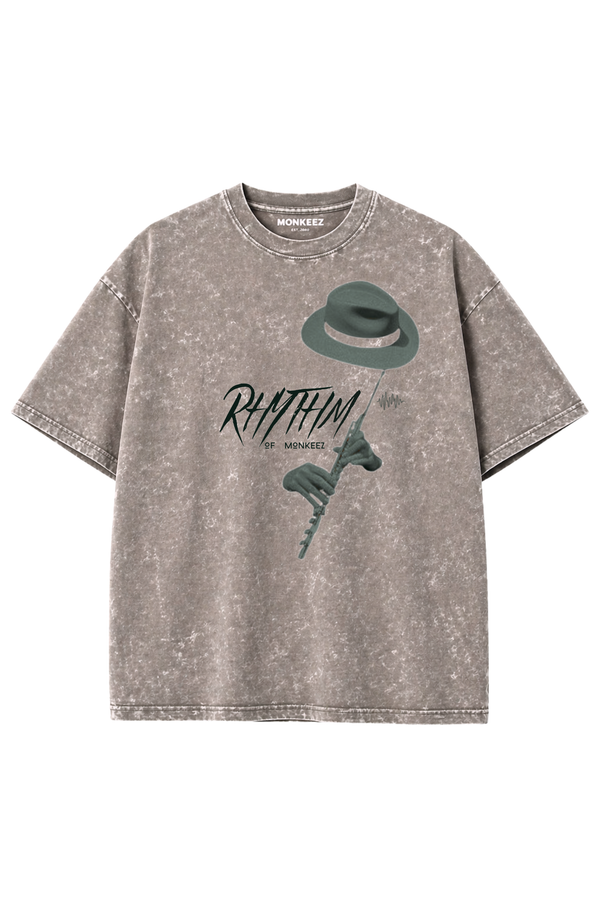 Acid Wash Hidden Rhythm Oversized Tee - Ash Grey - Unisex