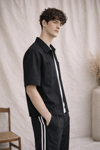 Co-Ord Set – Korean Minimalist Shirt × Plain Cargo Wide Bottom Track Pant (Unisex)