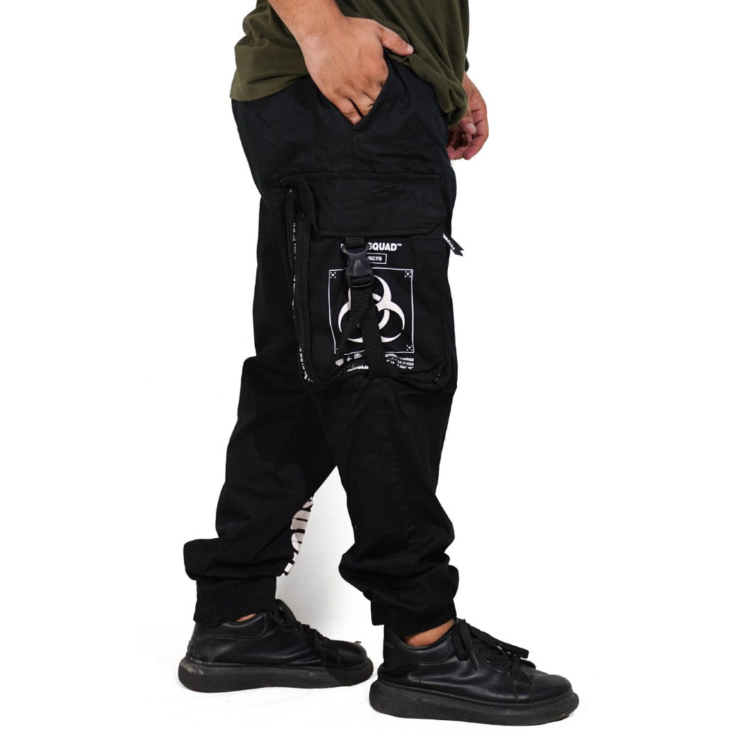 Black Squad Straight Belt Pocket Cargo Trouser