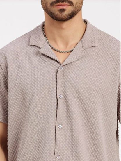 Mens Square Structured Cuban Collar Shirt - Grey