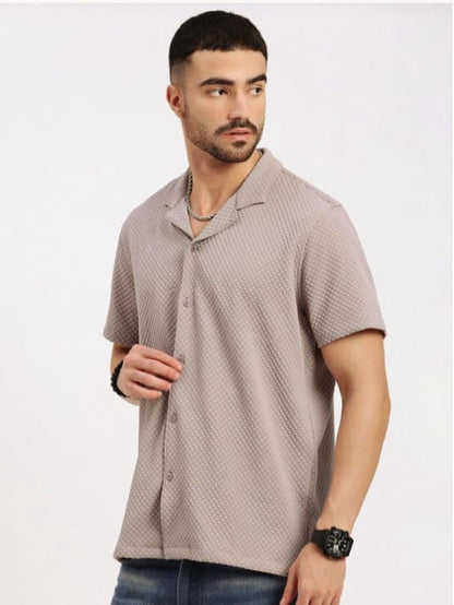 Mens Square Structured Cuban Collar Shirt - Grey