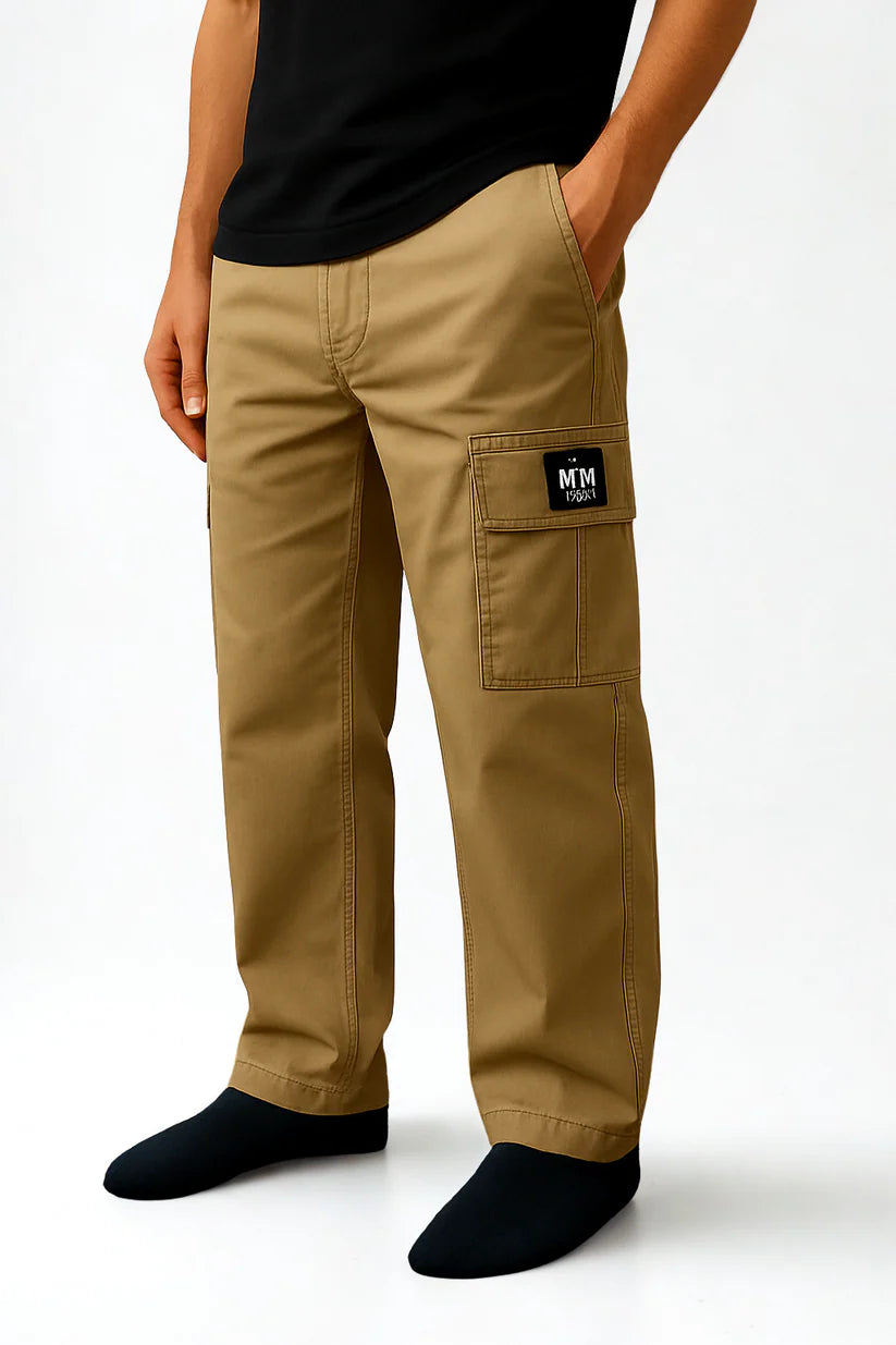Beige Baggy Fit Cotton Cargo Trouser - Unisex
