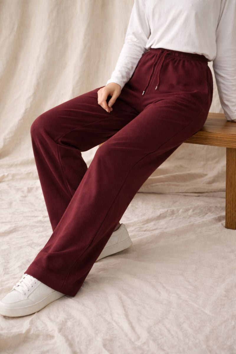 COMBO OF 2 - Plain Relaxed Wide Hem TrackPants - Maroon - FOR HER