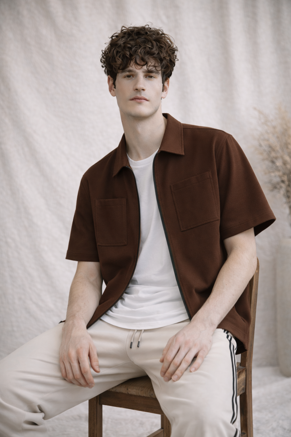 French Terry Minimalist Korean Shirt - Brown